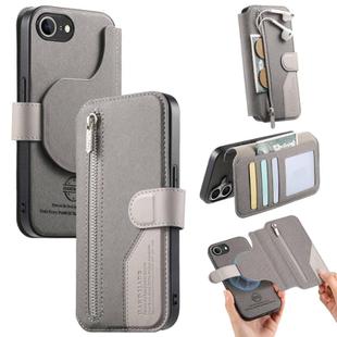 For iPhone 16e Twill Fabric MagSafe RFID Anti-theft Zipper Wallet Leather Phone Case(Grey)