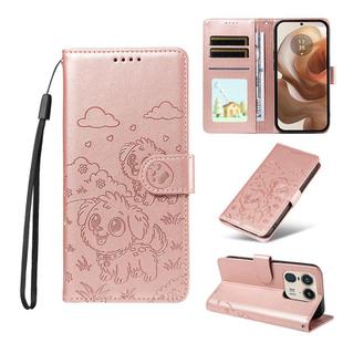 For Motorola Edge 50 Ultra 5G Embossed Heart Dog RFID Blocking Wallet Leather Phone Case(Rose Gold)