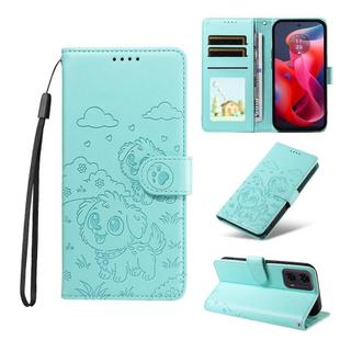 For Motorola Moto G04 / G24 / E14 Embossed Heart Dog RFID Blocking Wallet Leather Phone Case(Green)