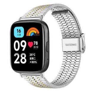 For Redmi Watch 3 Active / Watch 3 Lite xDfind Seven Beads Buckle Stainless Steel Watch Band(Silver Gold)