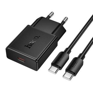 hoco N72 Speed Single-port PD20W Ultra-thin Charger, Plug:EU Plug with Type-C to Type-C Cable(Black)