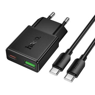 hoco N73 Speed PD20W + QC3.0 Ultra-thin Charger, Plug:EU Plug with Type-C to Type-C Cable(Black)