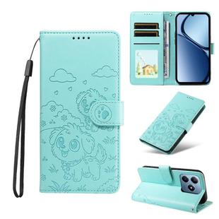 For Realme C63 / C61 / Note 60 Embossed Heart Dog RFID Blocking Wallet Leather Phone Case(Green)