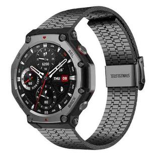 For Amazfit T-Rex 3 xDfind Seven Beads Buckle Stainless Steel Watch Band(Black)