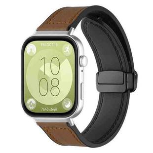 For Huawei Watch Fit4 Pro / Fit4 / Fit3 xDfind Crazy Horse Pattern Silicone Skin Magnetic Buckle Watch Band(Dark Brown)