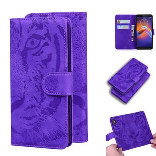 For Motorola Moto E6 Play Tiger Embossing Pattern Horizontal Flip Leather Case with Holder & Card Slots & Wallet(Purple)