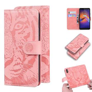 For Motorola Moto E6 Play Tiger Embossing Pattern Horizontal Flip Leather Case with Holder & Card Slots & Wallet(Pink)