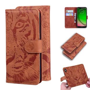 For Motorola Moto G7 Play (EU Version) Tiger Embossing Pattern Horizontal Flip Leather Case with Holder & Card Slots & Wallet(Brown)