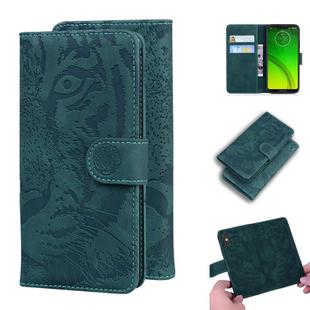 For Motorola Moto G7 Power (EU Version) Tiger Embossing Pattern Horizontal Flip Leather Case with Holder & Card Slots & Wallet(Green)