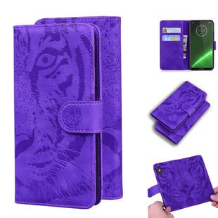 For Motorola Moto G7 / G7 Plus (EU Version) Tiger Embossing Pattern Horizontal Flip Leather Case with Holder & Card Slots & Wallet(Purple)