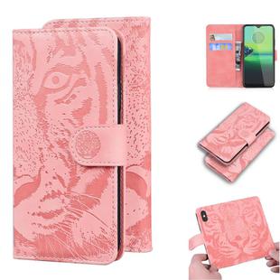 For Motorola Moto G8 Play / One Macro Tiger Embossing Pattern Horizontal Flip Leather Case with Holder & Card Slots & Wallet(Pink)