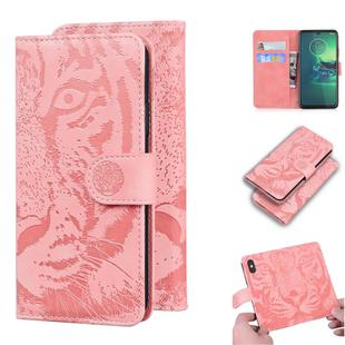 For Motorola Moto G8 Plus Tiger Embossing Pattern Horizontal Flip Leather Case with Holder & Card Slots & Wallet(Pink)