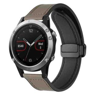 For Garmin Fenix 8 / 7 / 6 / 5 22mm xDfind Crazy Horse Pattern Silicone Skin Magnetic Buckle Watch Band(Taupe)
