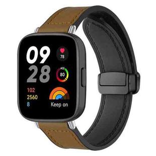 For Redmi Watch 3 xDfind Crazy Horse Pattern Silicone Skin Magnetic Buckle Watch Band(Light Brown)