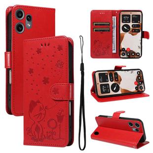 For Nothing CMF Phone 2 Pro Cat and Bee Embossed Flip Leather Phone Case(Red)