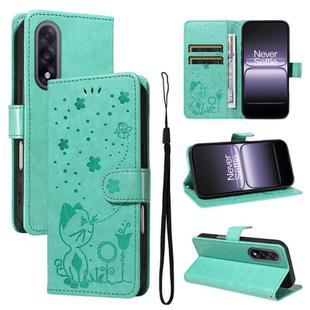 For OnePlus ACE 5 Ultra Cat and Bee Embossed Flip Leather Phone Case(Green)