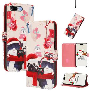 For iPhone 8 Plus / 7 Plus Christmas Series Buckle Leather Phone Case with Hand Strap(Christmas Animals)