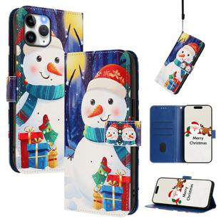 For iPhone 12 Pro / 12 Christmas Series Buckle Leather Phone Case with Hand Strap(Gift Box Snowman)