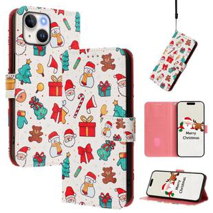 For iPhone 14 / 13 Christmas Series Buckle Leather Phone Case with Hand Strap(Christmas Elements)