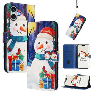 For iPhone 17 Christmas Series Buckle Leather Phone Case with Hand Strap(Gift Box Snowman)