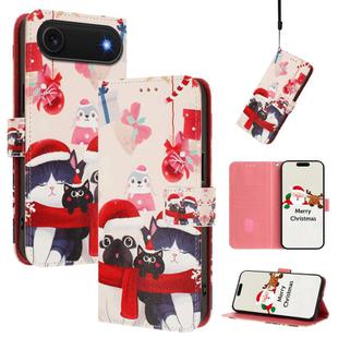 For iPhone 17 Air Christmas Series Buckle Leather Phone Case with Hand Strap(Christmas Animals)