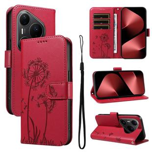 For Huawei Pura 80 Pro 5G Dandelion Embossed Pattern Flip Leather Phone Case(Red)