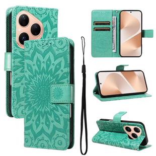 For Huawei Pura 80 5G Embossed Sunflower Pattern Flip Leather Phone Case(Green)