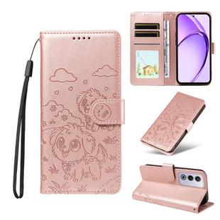 For OPPO A3 Pro Global / A80 5G Embossed Heart Dog RFID Blocking Wallet Leather Phone Case(Rose Gold)