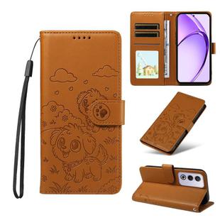 For OPPO A3 Pro Global / A80 5G Embossed Heart Dog RFID Blocking Wallet Leather Phone Case(Brown)