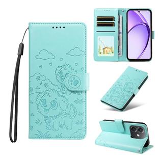 For OPPO A3X 5G India / A40 4G / A60 5G Embossed Heart Dog RFID Blocking Wallet Leather Phone Case(Green)