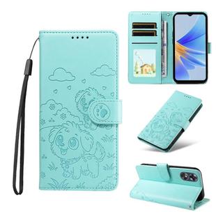 For OPPO A17 4G / A17k Global Embossed Heart Dog RFID Blocking Wallet Leather Phone Case(Green)