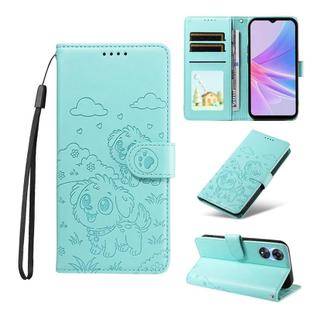 For OPPO A78 5G Global / A58x 5G Embossed Heart Dog RFID Blocking Wallet Leather Phone Case(Green)