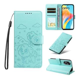 For OPPO A98 / F23 5G / A1 5G Embossed Heart Dog RFID Blocking Wallet Leather Phone Case(Green)