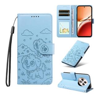 For OPPO Reno12 F 4G / 5G Global Embossed Heart Dog RFID Blocking Wallet Leather Phone Case(Sky Blue)
