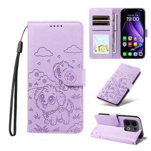 For OPPO Reno13 5G Global Embossed Heart Dog RFID Blocking Wallet Leather Phone Case(Purple)