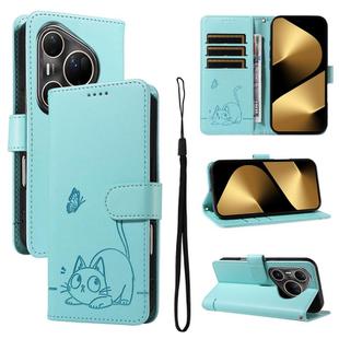 For Huawei Pura 80 Ultra 5G Adorable Cat Embossed Pattern Flip Leather Phone Case(Green)