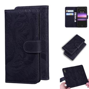 For Sony Xperia 1 Tiger Embossing Pattern Horizontal Flip Leather Case with Holder & Card Slots & Wallet(Black)