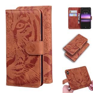 For Sony Xperia 1 Tiger Embossing Pattern Horizontal Flip Leather Case with Holder & Card Slots & Wallet(Brown)