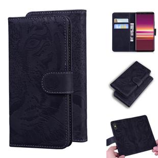 For Sony Xperia 5 Tiger Embossing Pattern Horizontal Flip Leather Case with Holder & Card Slots & Wallet(Black)