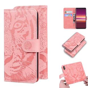 For Sony Xperia 5 Tiger Embossing Pattern Horizontal Flip Leather Case with Holder & Card Slots & Wallet(Pink)