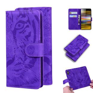 For Sony Xperia 10 Tiger Embossing Pattern Horizontal Flip Leather Case with Holder & Card Slots & Wallet(Purple)