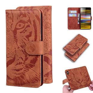 For Sony Xperia 10 Tiger Embossing Pattern Horizontal Flip Leather Case with Holder & Card Slots & Wallet(Brown)