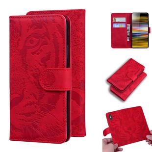 For Sony Xperia 10 Plus Tiger Embossing Pattern Horizontal Flip Leather Case with Holder & Card Slots & Wallet(Red)