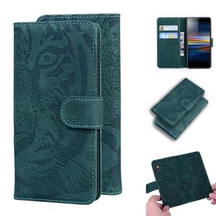 For Sony Xperia L3 Tiger Embossing Pattern Horizontal Flip Leather Case with Holder & Card Slots & Wallet(Green)