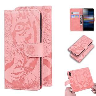 For Sony Xperia L3 Tiger Embossing Pattern Horizontal Flip Leather Case with Holder & Card Slots & Wallet(Pink)