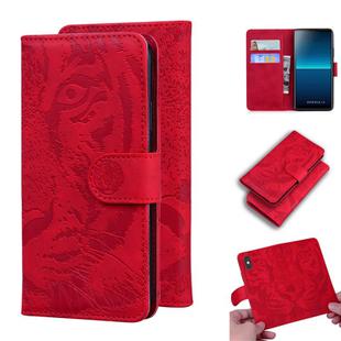 For Sony Xperia L4 Tiger Embossing Pattern Horizontal Flip Leather Case with Holder & Card Slots & Wallet(Red)