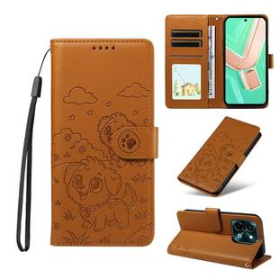 For vivo Y28 4G / Y37 Pro Embossed Heart Dog RFID Blocking Wallet Leather Phone Case(Brown)