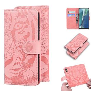 For Samsung Galaxy Note 20 Tiger Embossing Pattern Horizontal Flip Leather Case with Holder & Card Slots & Wallet(Pink)
