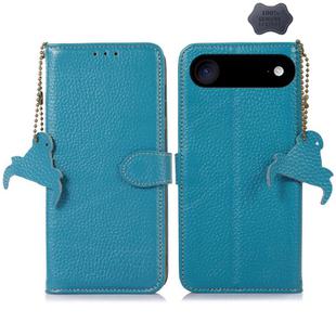 For iPhone 17 Air Genuine Leather Litchi Texture RFID Leather Phone Case(Blue)
