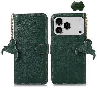 For iPhone 17 Pro Max Genuine Leather Litchi Texture RFID Leather Phone Case(Green)